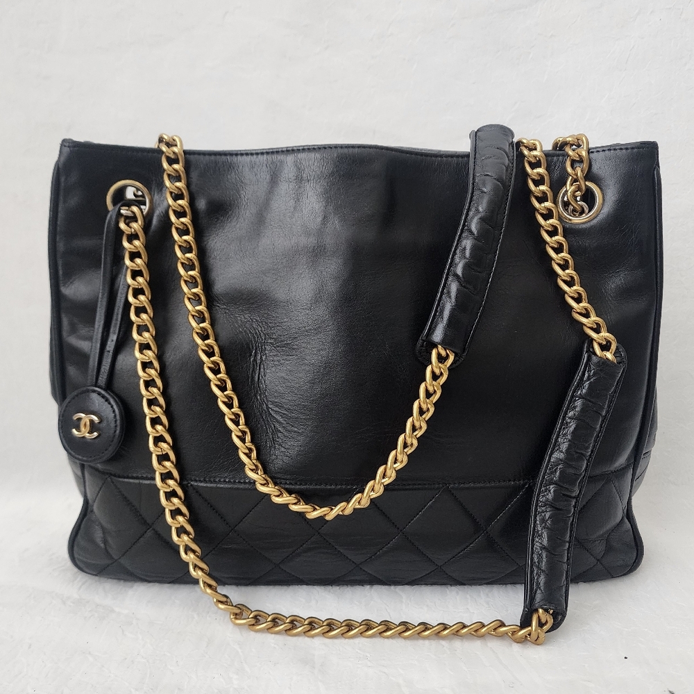 Auth Chanel Quilted Chain Lambskin Shoulder Bag